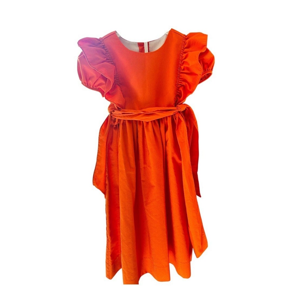 LuLu BeBe Vintage Girls Dress with Flutter Sleeves Orange NWOT Size 6/7